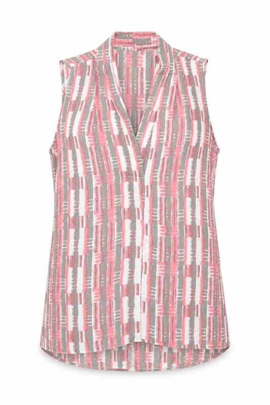Front view of Next women’s multicoloured geometric polyester basic blouse, size UK 6, v-neck