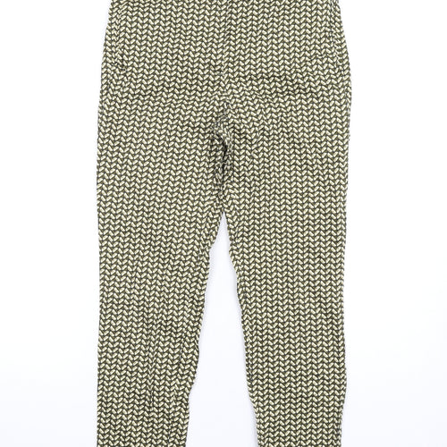 Zara Womens Green Geometric Polyester Trousers Size M L29 in Regular Zip