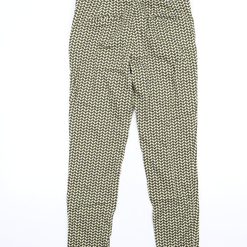 Zara Womens Green Geometric Polyester Trousers Size M L29 in Regular Zip