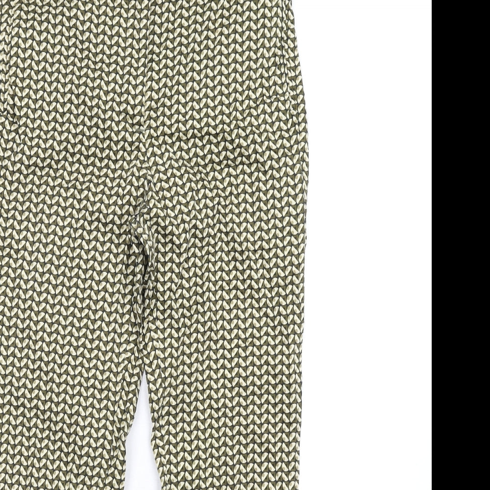 Zara Womens Green Geometric Polyester Trousers Size M L29 in Regular Zip