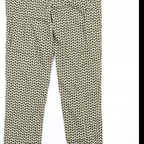 Zara Womens Green Geometric Polyester Trousers Size M L29 in Regular Zip