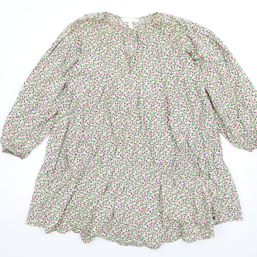 H&M Womens Multicoloured Floral Cotton Trapeze & Swing Size M Round Neck Button