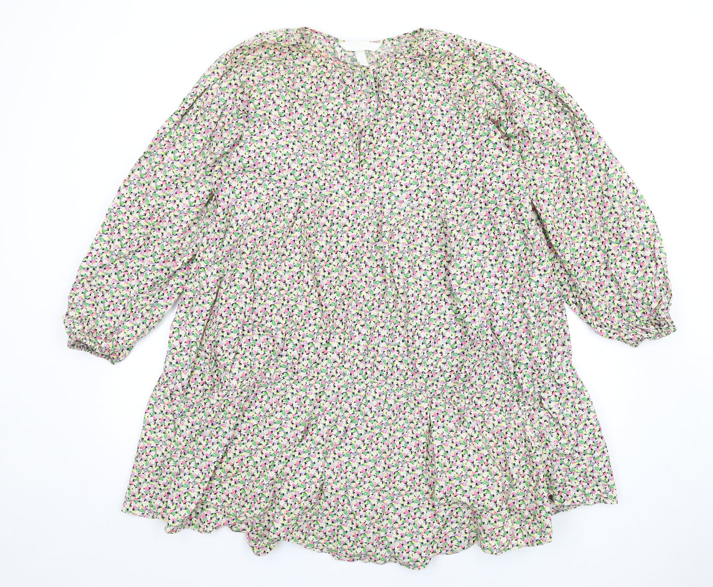 H&M Womens Multicoloured Floral Cotton Trapeze & Swing Size M Round Neck Button