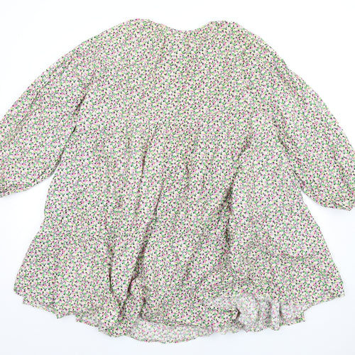 H&M Womens Multicoloured Floral Cotton Trapeze & Swing Size M Round Neck Button