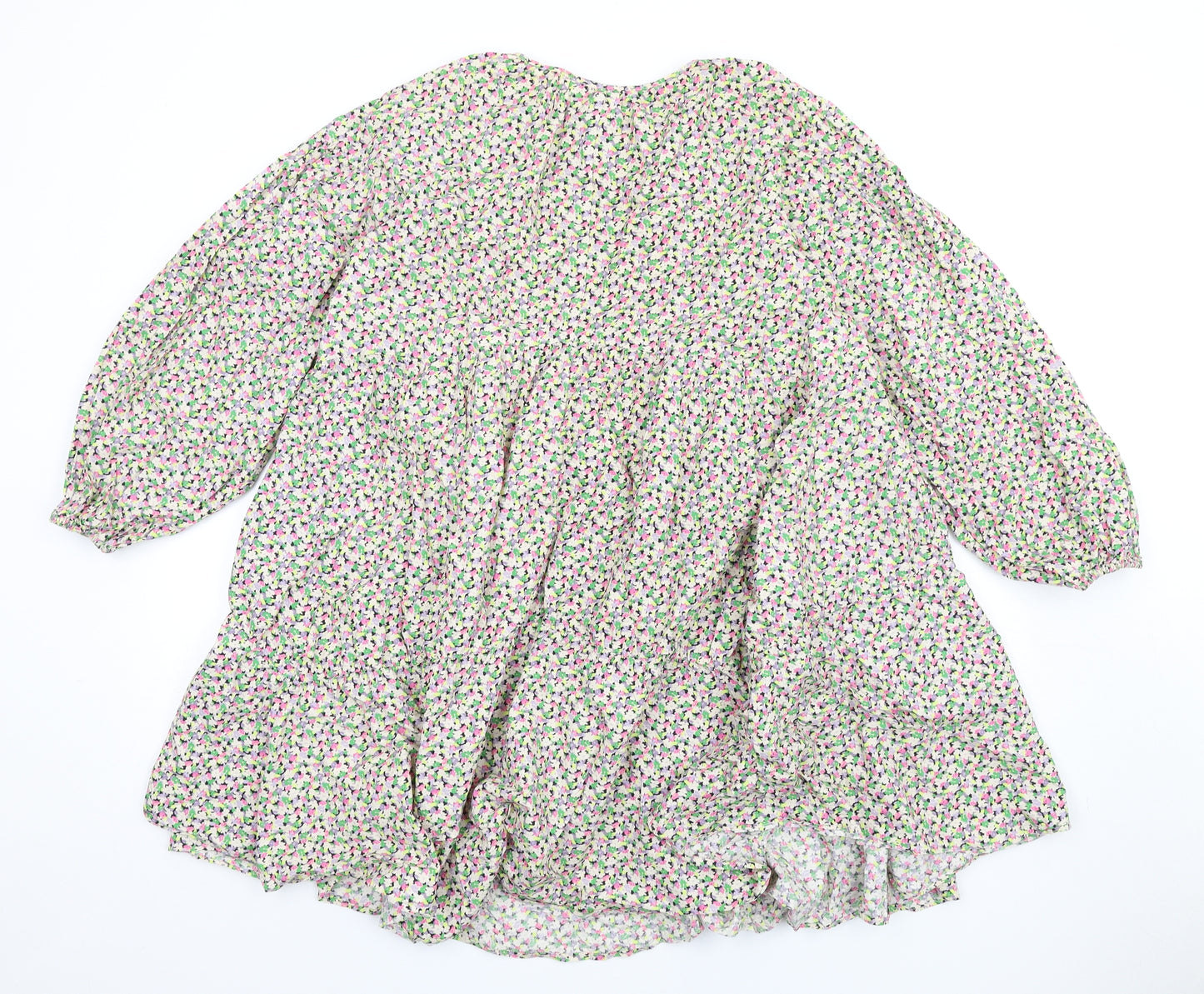 H&M Womens Multicoloured Floral Cotton Trapeze & Swing Size M Round Neck Button