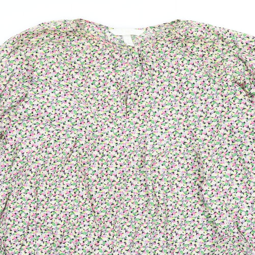 H&M Womens Multicoloured Floral Cotton Trapeze & Swing Size M Round Neck Button