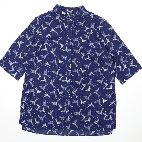 M&Co Womens Blue Geometric Polyester Shirt Dress Size 18 Collared Button - Birds