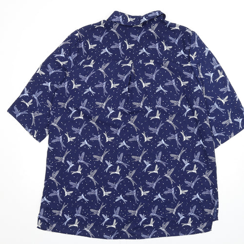 M&Co Womens Blue Geometric Polyester Shirt Dress Size 18 Collared Button - Birds