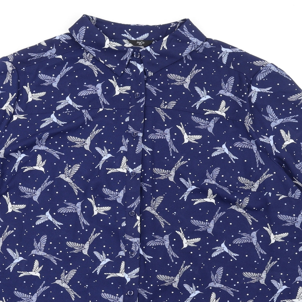 M&Co Womens Blue Geometric Polyester Shirt Dress Size 18 Collared Button - Birds