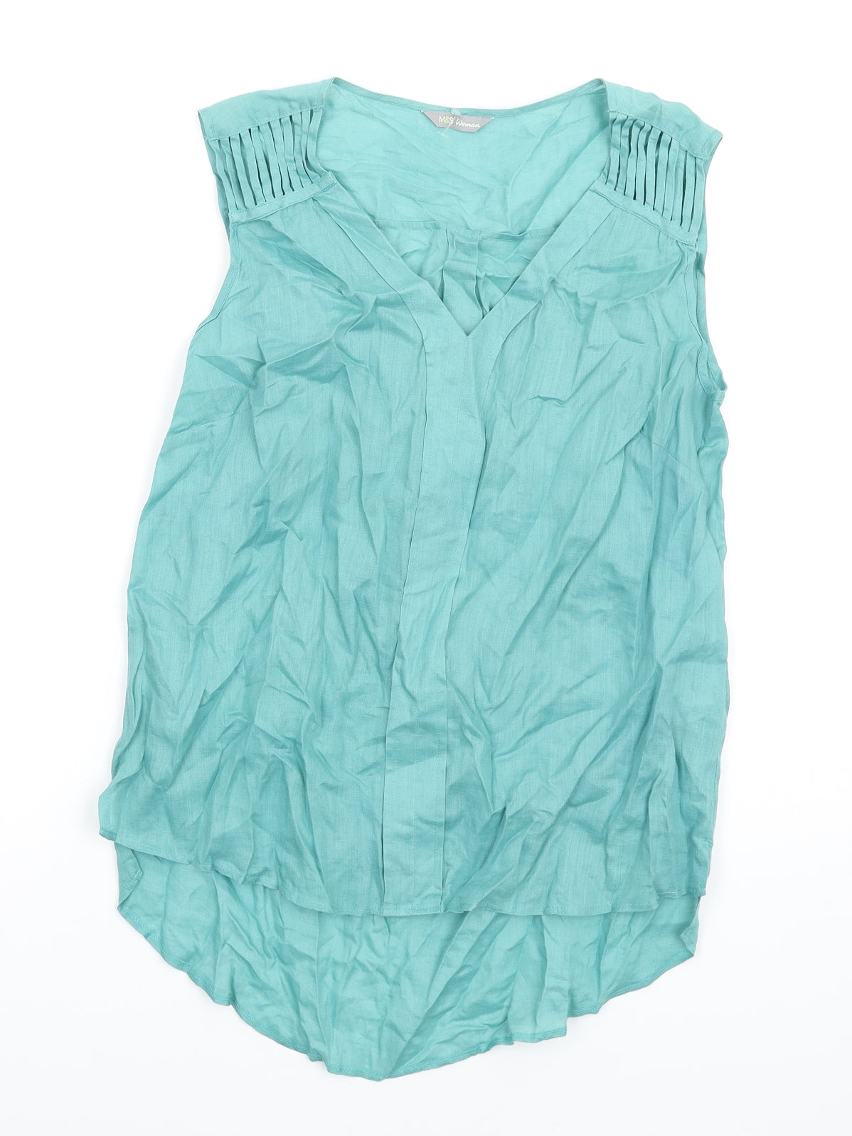 Marks and Spencer Womens Blue Ramie Basic Tank Size 12 V-Neck