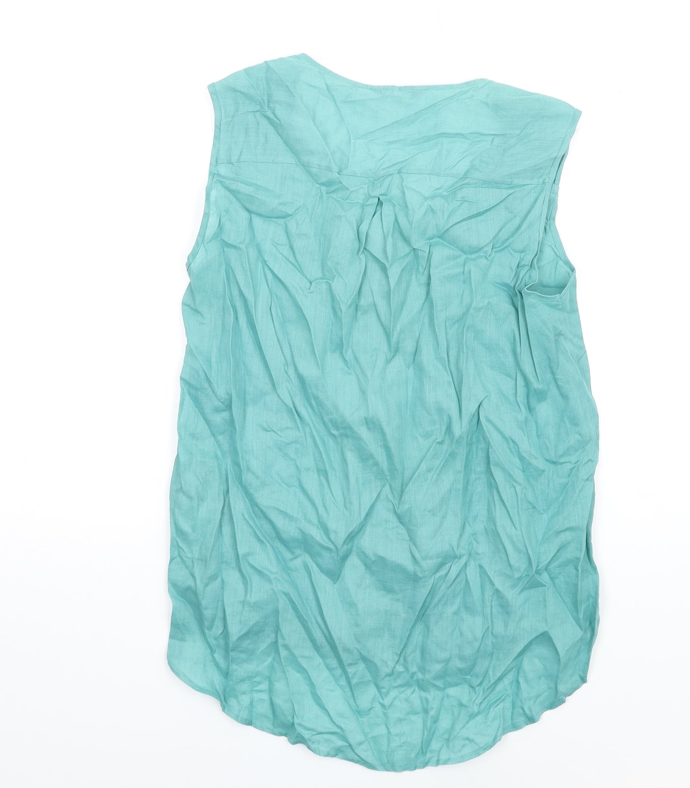 Marks and Spencer Womens Blue Ramie Basic Tank Size 12 V-Neck