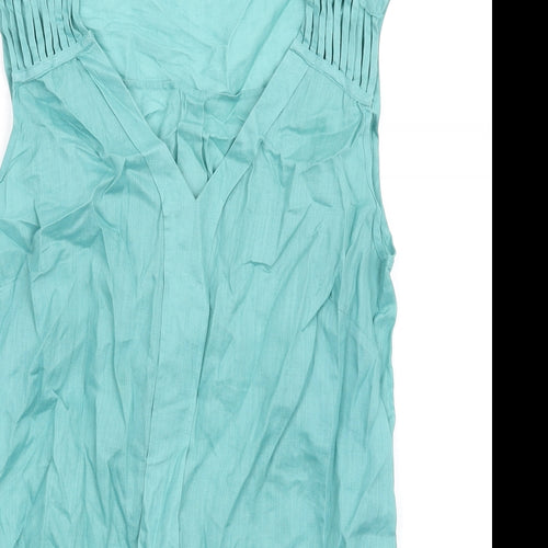 Marks and Spencer Womens Blue Ramie Basic Tank Size 12 V-Neck
