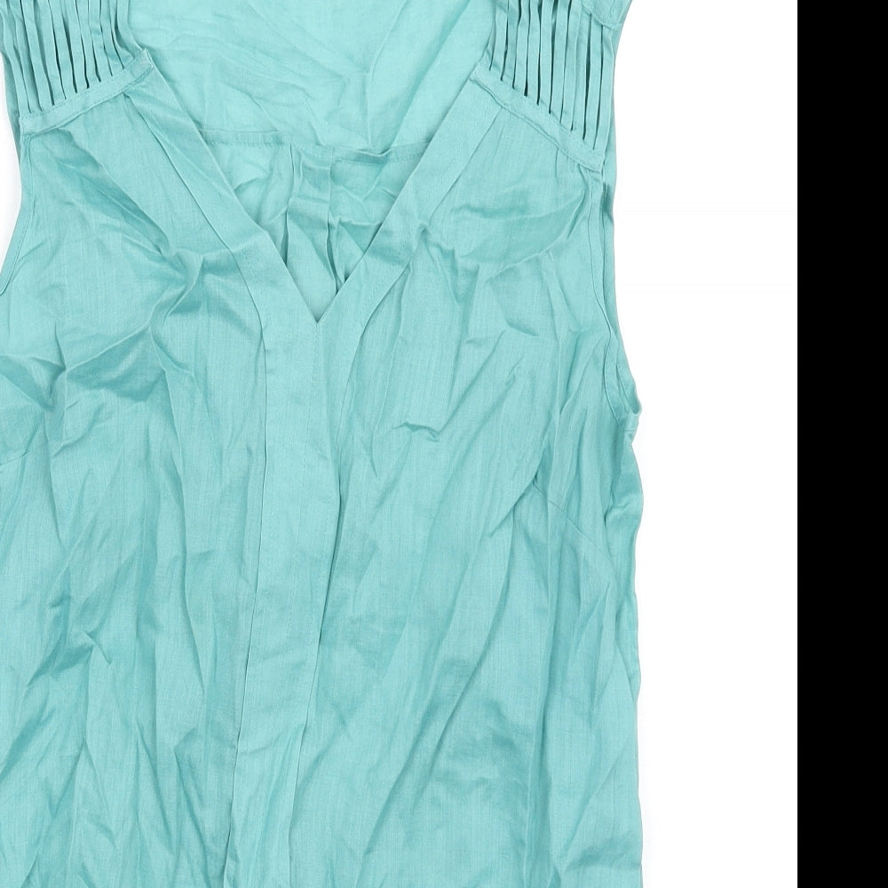 Marks and Spencer Womens Blue Ramie Basic Tank Size 12 V-Neck
