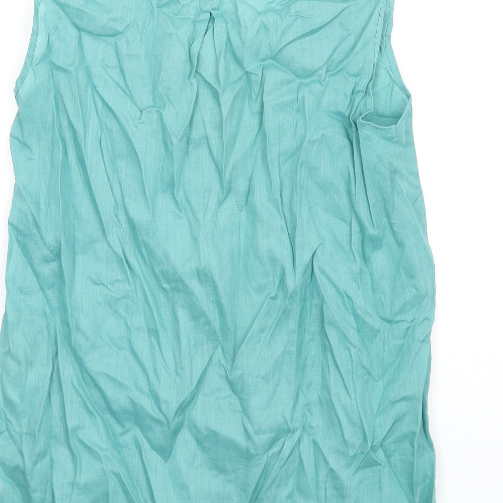 Marks and Spencer Womens Blue Ramie Basic Tank Size 12 V-Neck