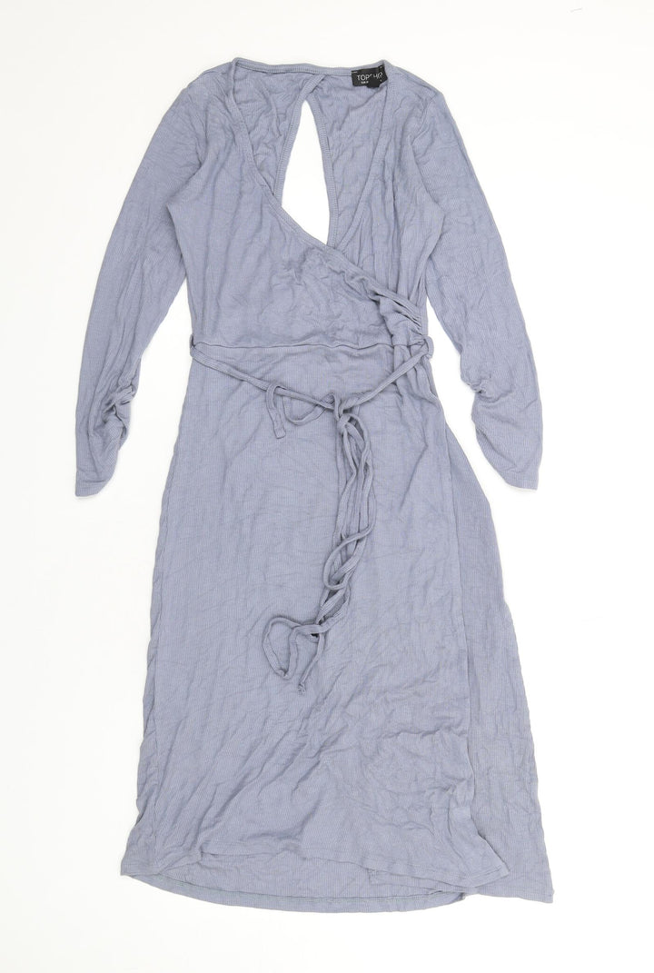 Topshop Womens Blue Viscose A-Line Size 10 V-Neck Pullover