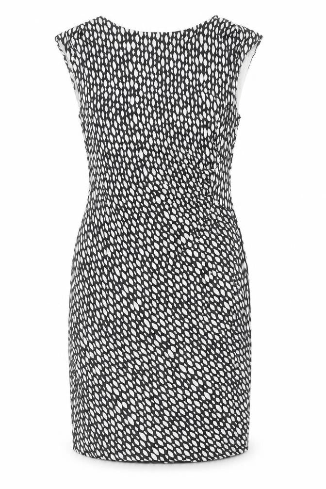 Front view of M&Co women’s black geometric viscose mini, size UK 16, roll neck pullover