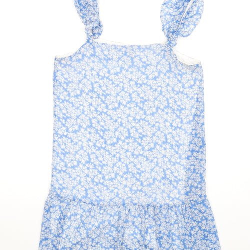 New Look Womens Blue Floral Polyester A-Line Size 12 Square Neck Pullover