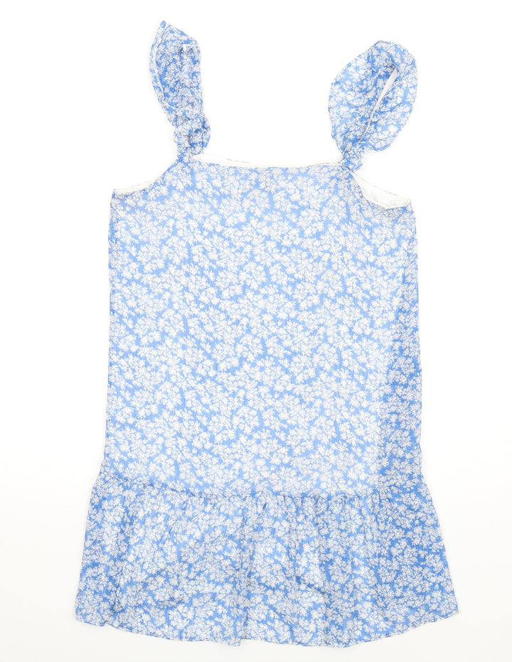 New Look Womens Blue Floral Polyester A-Line Size 12 Square Neck Pullover