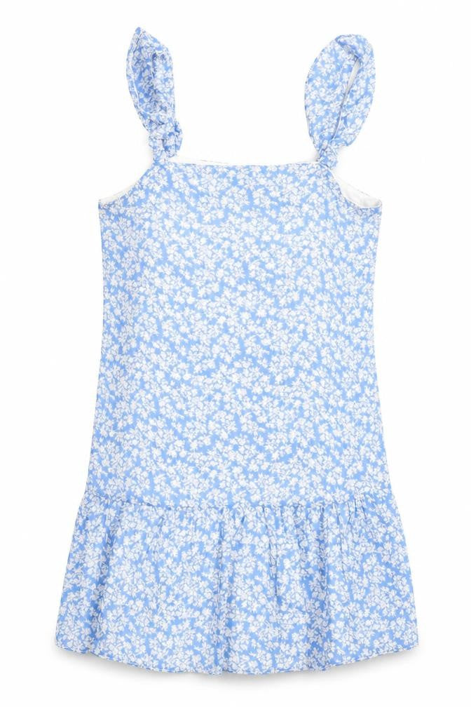 Front view of New Look women’s blue floral polyester a-line, size UK 12, square neck pullover