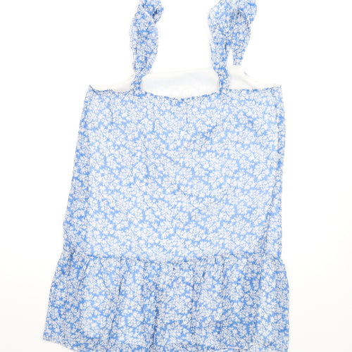 New Look Womens Blue Floral Polyester A-Line Size 12 Square Neck Pullover