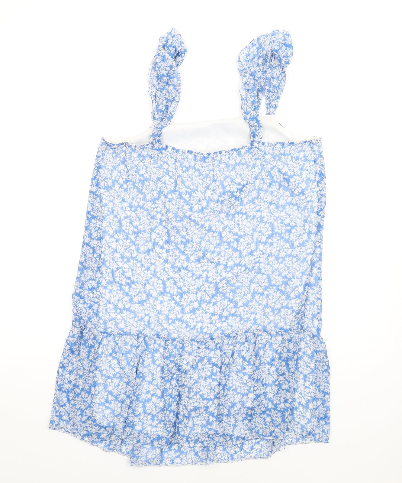 New Look Womens Blue Floral Polyester A-Line Size 12 Square Neck Pullover