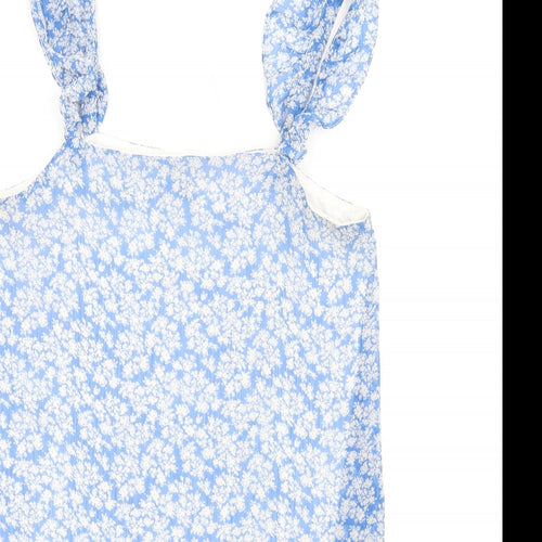 New Look Womens Blue Floral Polyester A-Line Size 12 Square Neck Pullover