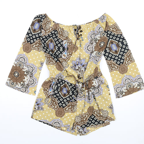 Boohoo Womens Multicoloured Geometric Polyester Playsuit One-Piece Size 8 Pullover