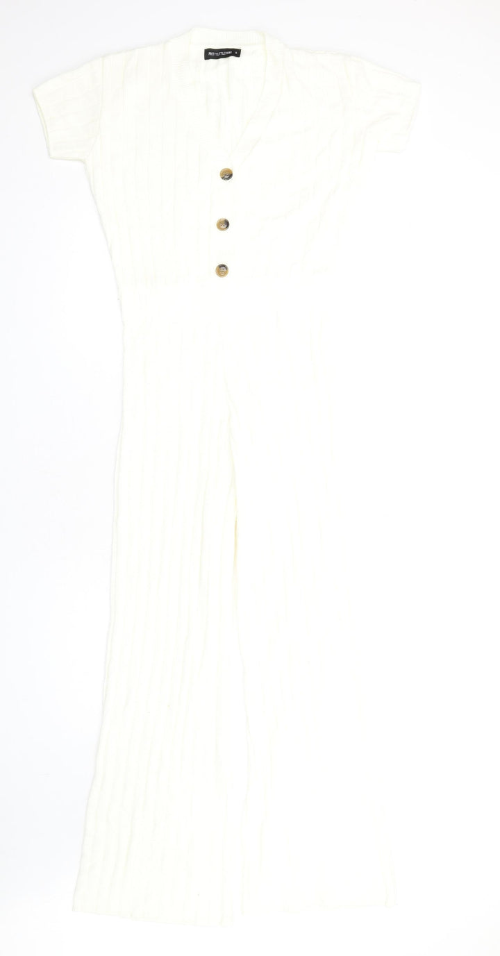PRETTYLITTLETHING Womens Ivory Acrylic Jumpsuit One-Piece Size S L30 in Pullover