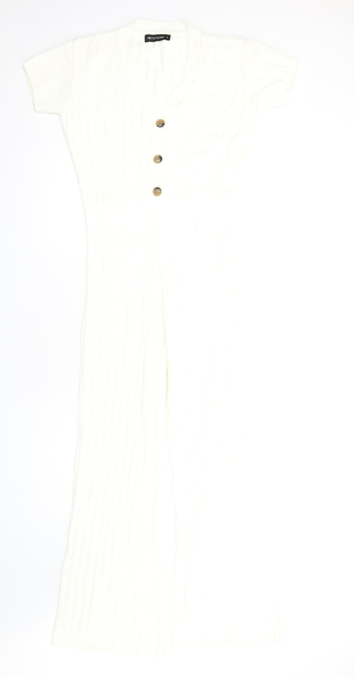 PRETTYLITTLETHING Womens Ivory Acrylic Jumpsuit One-Piece Size S L30 in Pullover