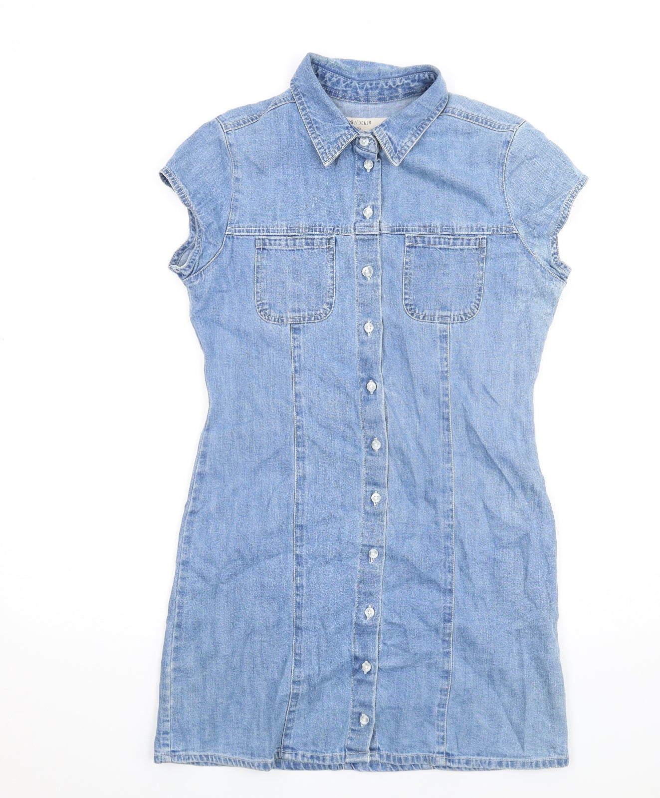 ASOS Womens Blue Cotton Shirt Dress Size 10 Collared Button