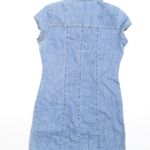 ASOS Womens Blue Cotton Shirt Dress Size 10 Collared Button