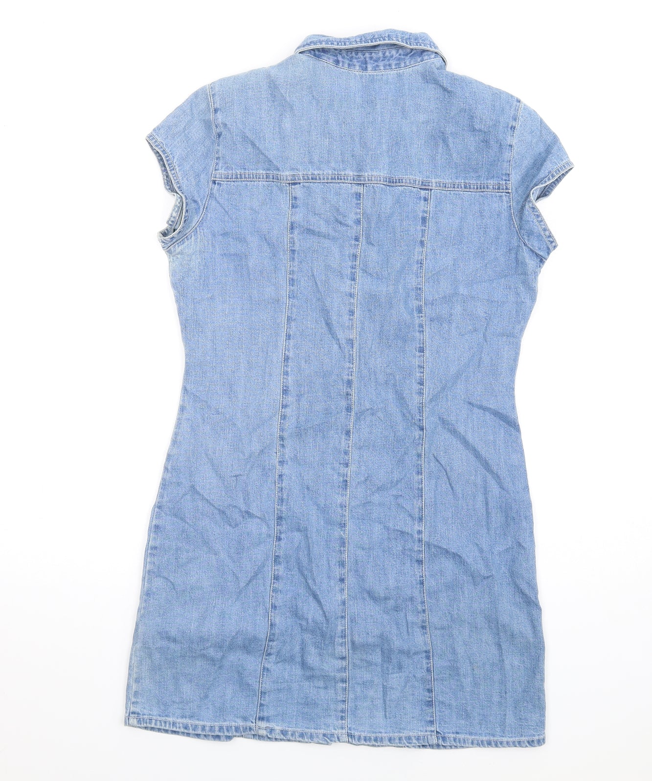 ASOS Womens Blue Cotton Shirt Dress Size 10 Collared Button