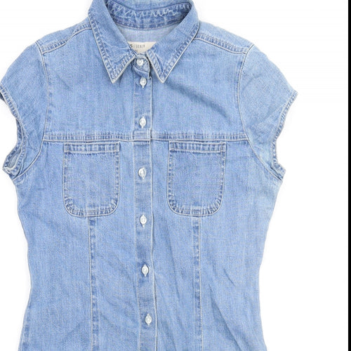 ASOS Womens Blue Cotton Shirt Dress Size 10 Collared Button
