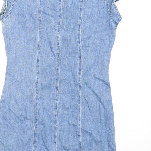 ASOS Womens Blue Cotton Shirt Dress Size 10 Collared Button