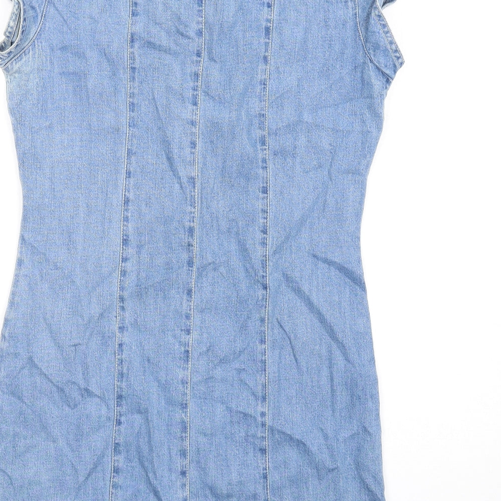 ASOS Womens Blue Cotton Shirt Dress Size 10 Collared Button