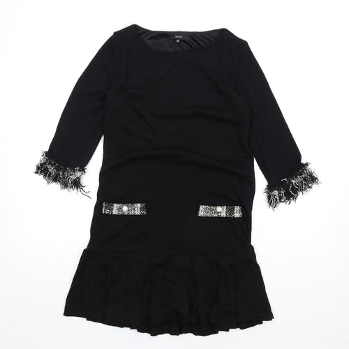 festa Womens Black Polyester A-Line Size 10 Round Neck Pullover