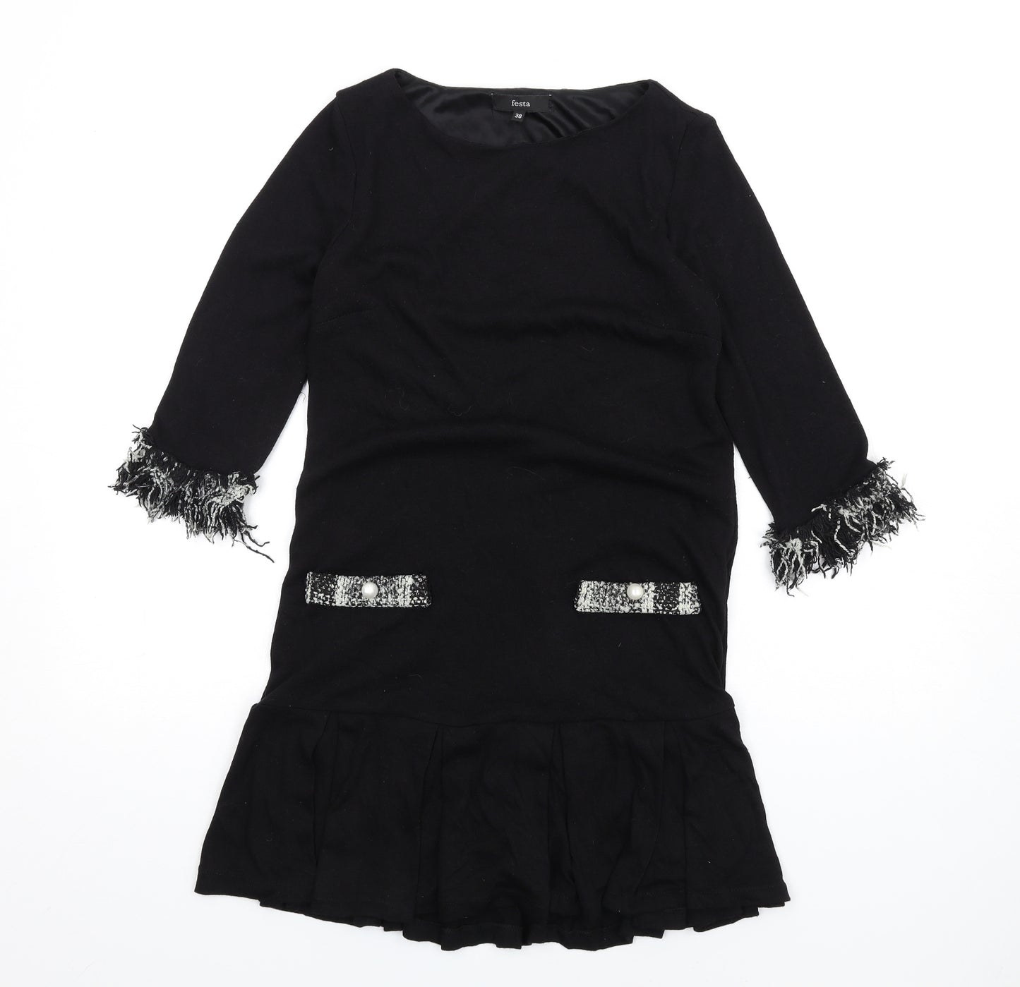 festa Womens Black Polyester A-Line Size 10 Round Neck Pullover