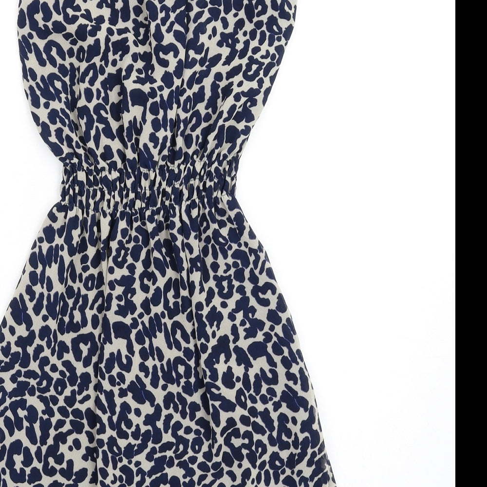 Glamorous Womens Blue Animal Print Polyester A-Line Size 12 Round Neck Pullover