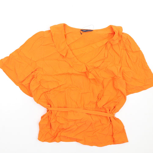 Marks and Spencer Womens Orange Viscose Basic Blouse Size 20 V-Neck