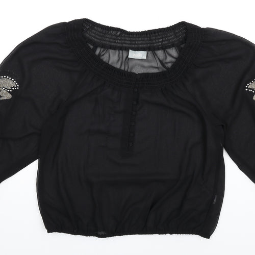 Wallis Womens Black Polyester Basic Blouse Size M Scoop Neck