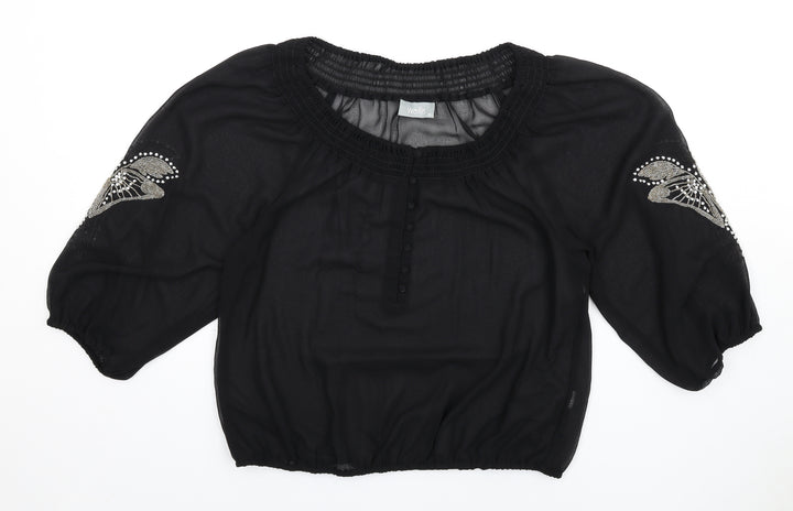 Wallis Womens Black Polyester Basic Blouse Size M Scoop Neck