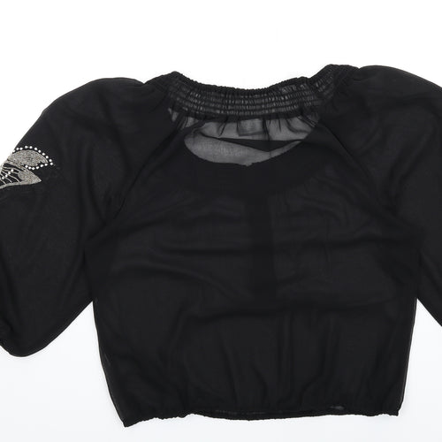 Wallis Womens Black Polyester Basic Blouse Size M Scoop Neck