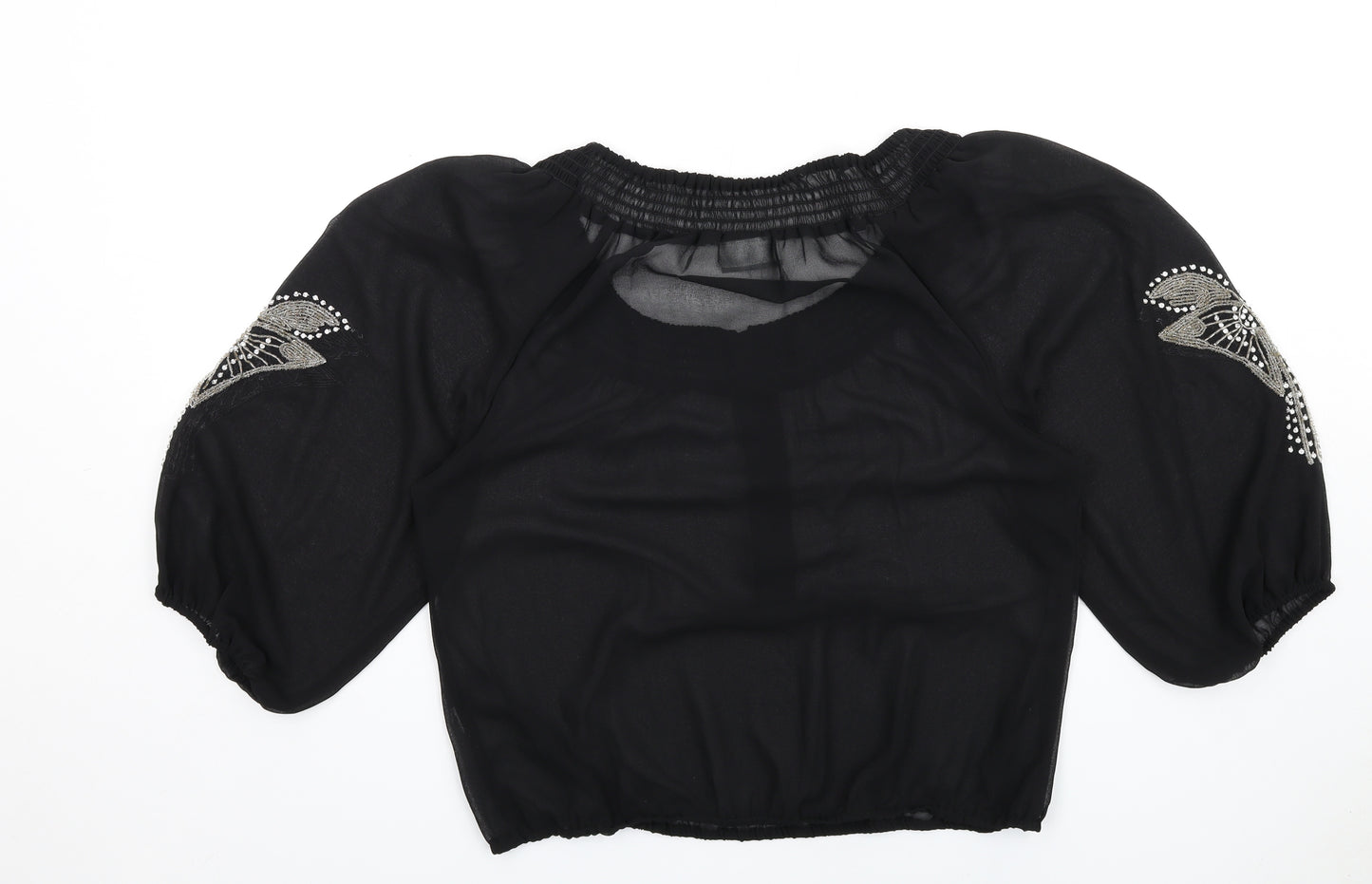 Wallis Womens Black Polyester Basic Blouse Size M Scoop Neck