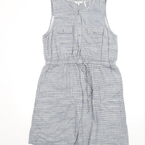 Fat Face Womens Blue Striped Cotton A-Line Size 14 Round Neck Button