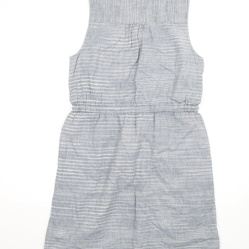 Fat Face Womens Blue Striped Cotton A-Line Size 14 Round Neck Button