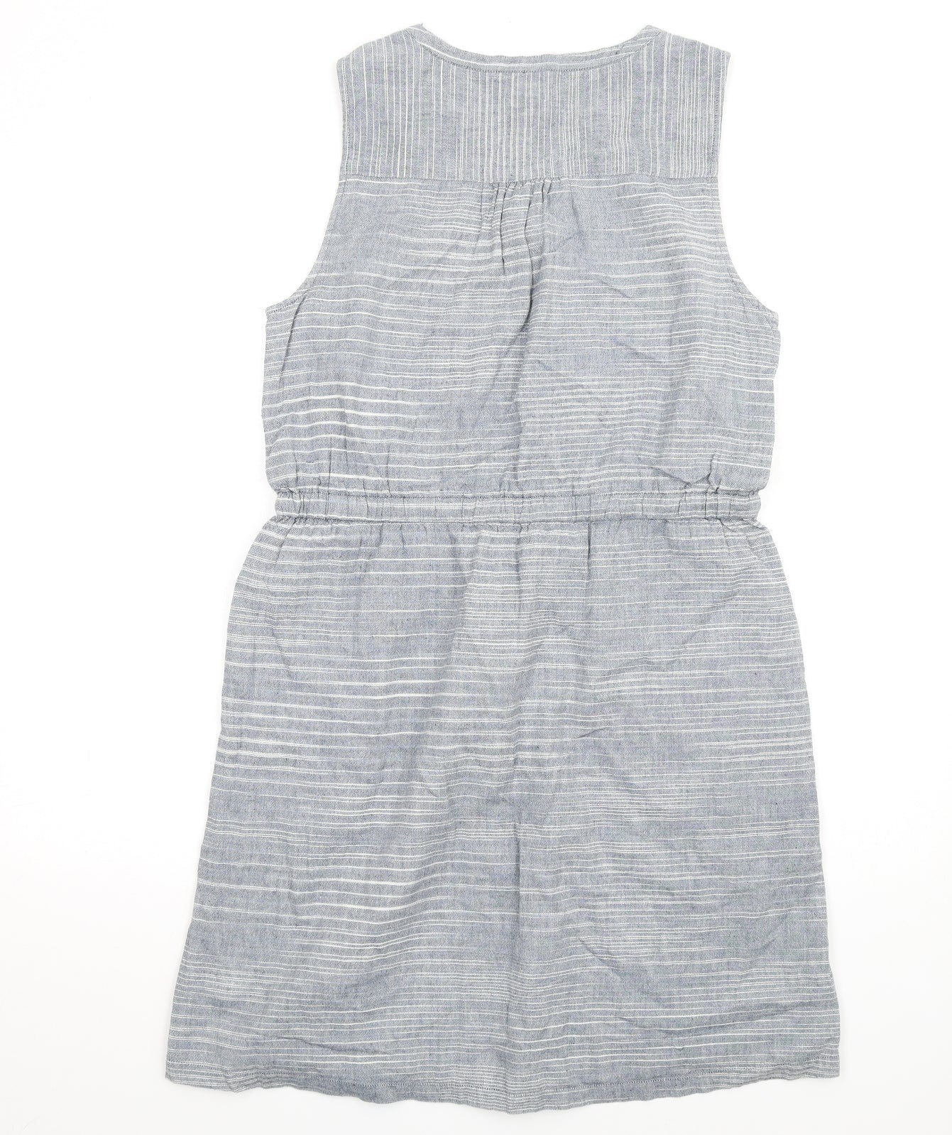 Fat Face Womens Blue Striped Cotton A-Line Size 14 Round Neck Button