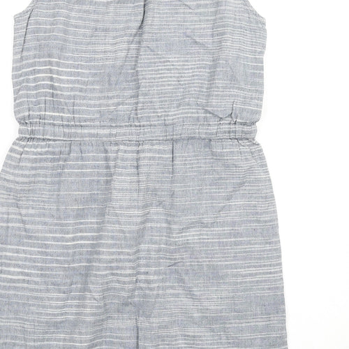 Fat Face Womens Blue Striped Cotton A-Line Size 14 Round Neck Button