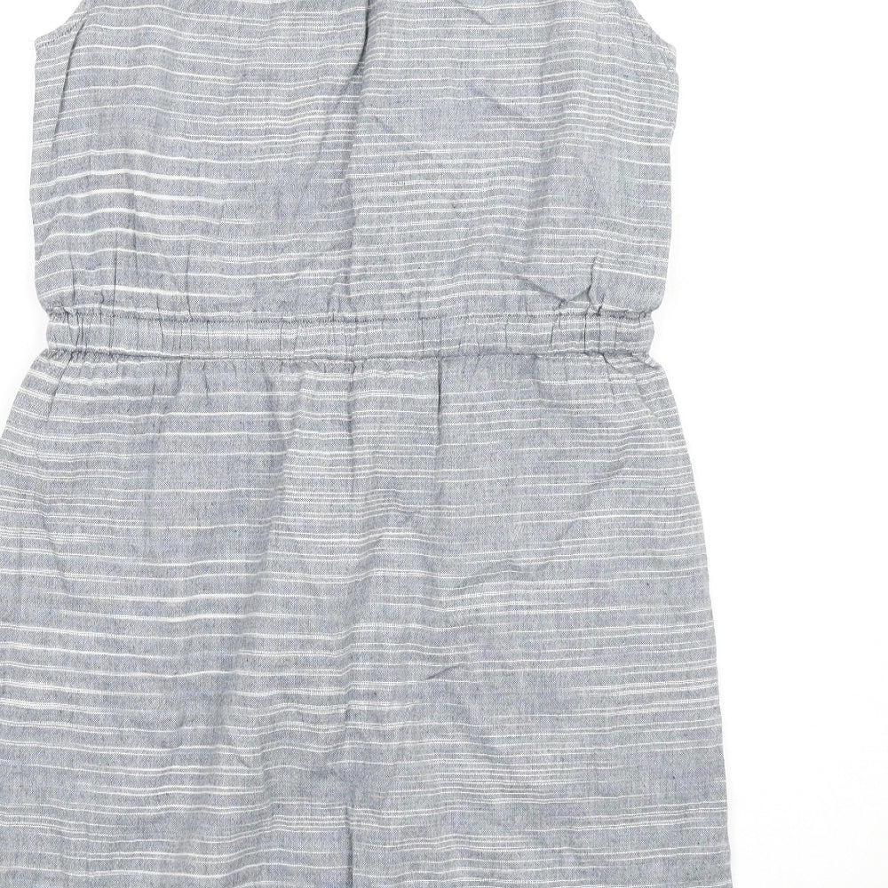 Fat Face Womens Blue Striped Cotton A-Line Size 14 Round Neck Button