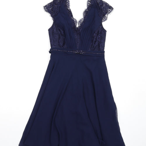 Monsoon Womens Blue Nylon A-Line Size 8 V-Neck Zip