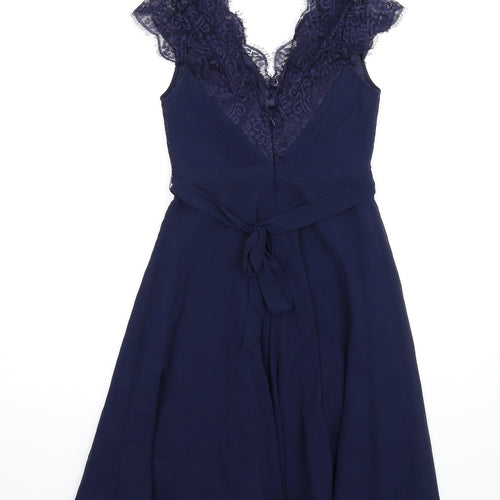 Monsoon Womens Blue Nylon A-Line Size 8 V-Neck Zip